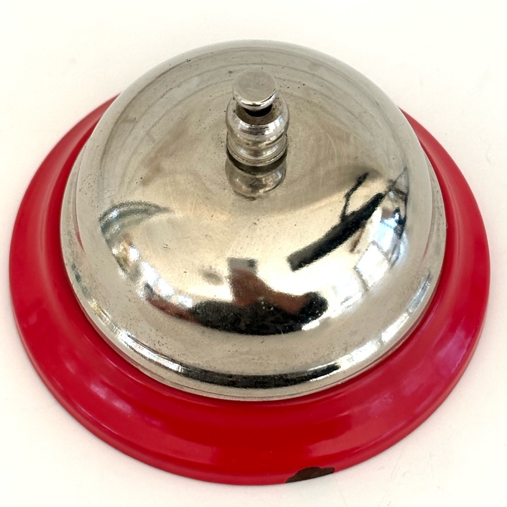 Front Desk "At Your Service" Bell Red Enamel & Chrome by Schylling Rowley